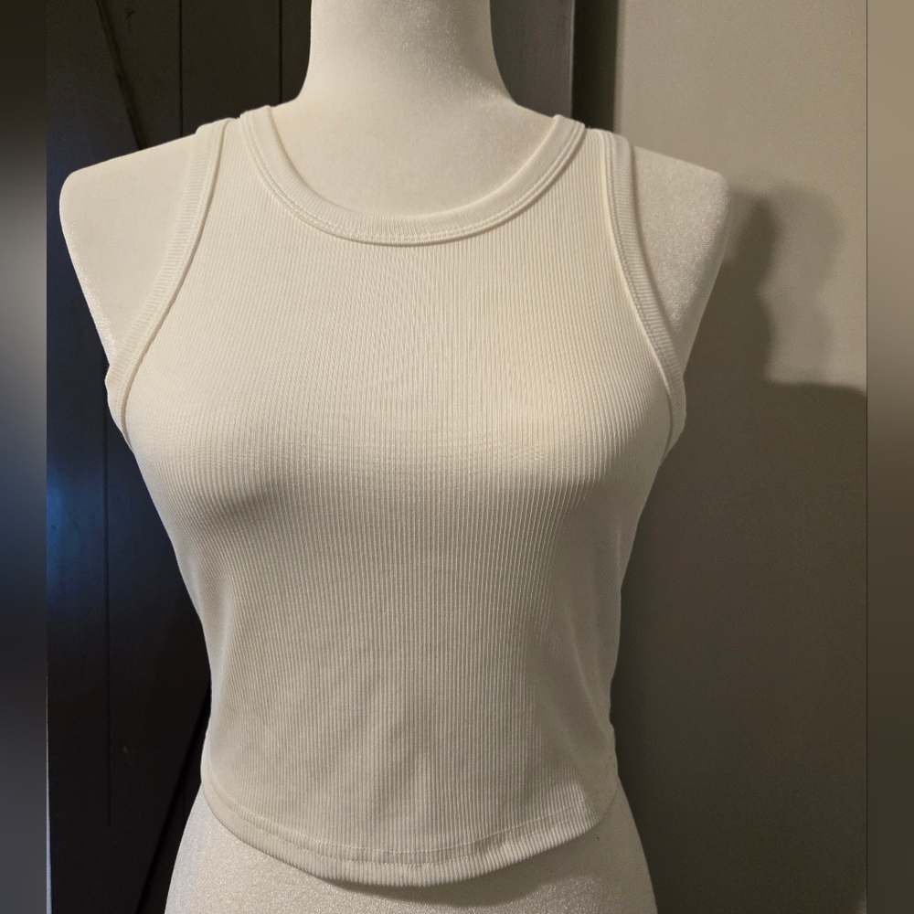 Women's White Ribbed Tank Top